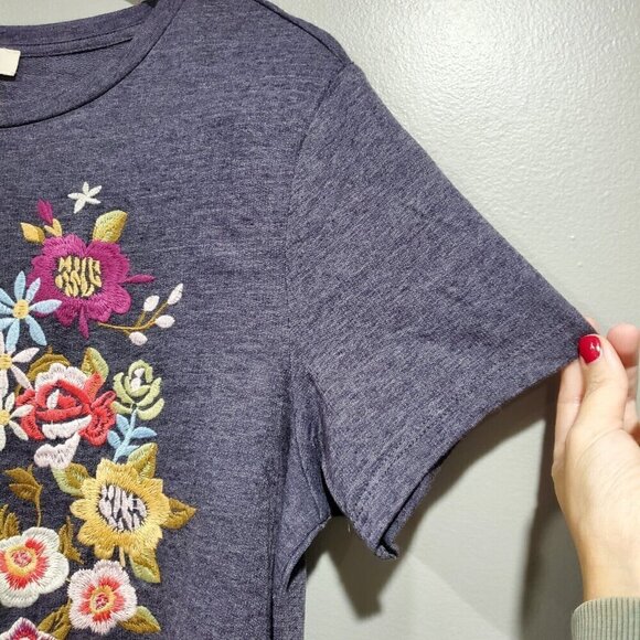 Umgee Womens Small Tunic T Shirt Dress Embroidered Floral Blue Pink Pockets - Picture 6 of 13